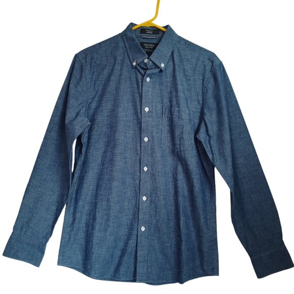 Nordstrom Mens Shop Trim Fit Blue Denim Chambray Button Down Shirt Size Medium - Picture 10 of 10
